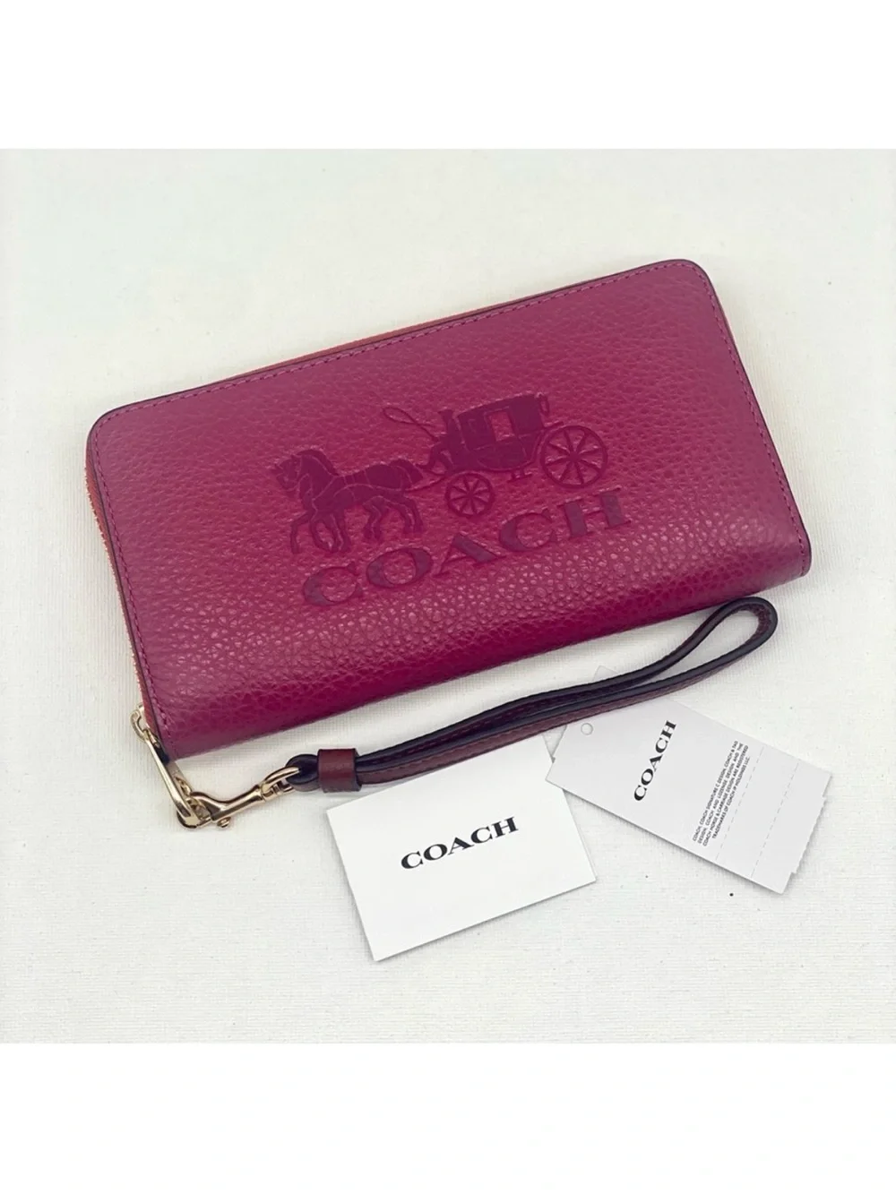 COACH Long Zip Around Wallet With Horse And Carriage Bright Violet Multi Color